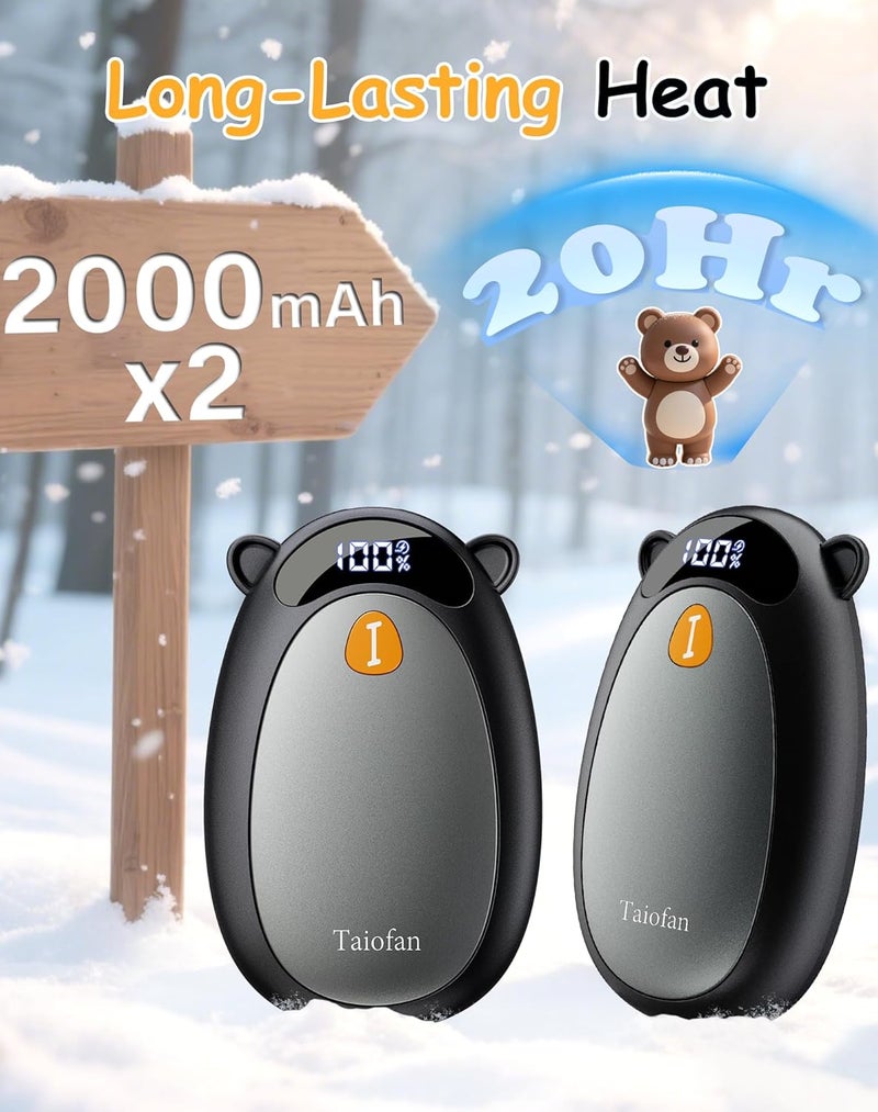 Taiofan سخانات يد كهربائية قابلة لإعادة الشحن، تصميم دب لطيف، شاشة LED، 4 إعدادات، تسخين سريع، سخانات يد محمولة في جيب، 2 عبوة لأساسيات الصيد، هدية للرجال والنساء - Image 3